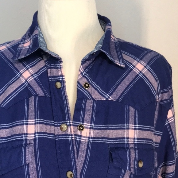 JACHS GIRLFRIEND STONE Medium Comfort Stretch Flannel Tortoise Snap Shirt Cabin - Picture 3 of 11